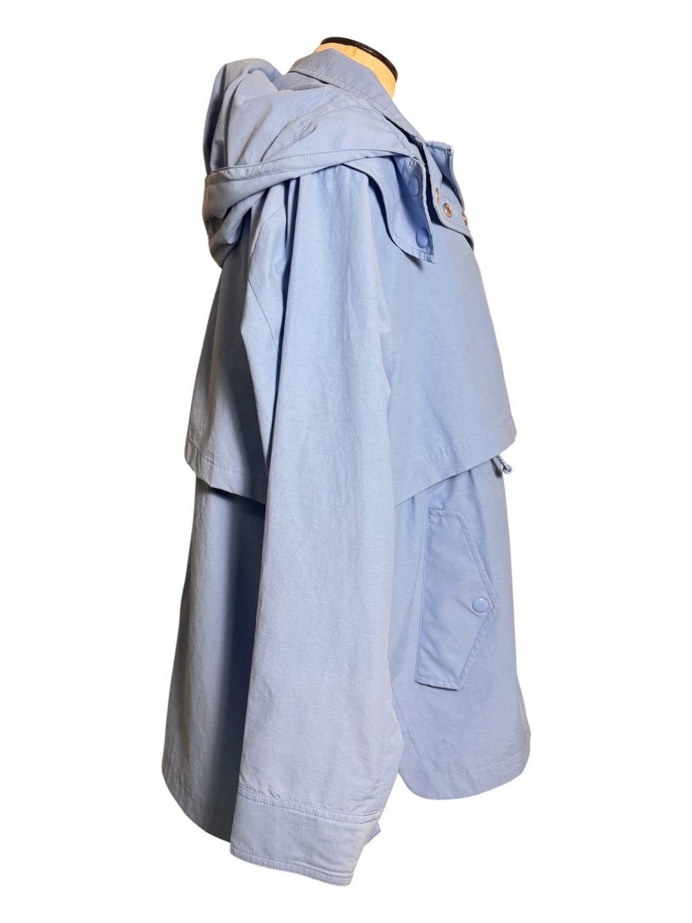 J.Crew Re-Imagined Women’s Blue Hooded Rain Coat Snap/Zip Mid-Length M - Picture 5 of 15